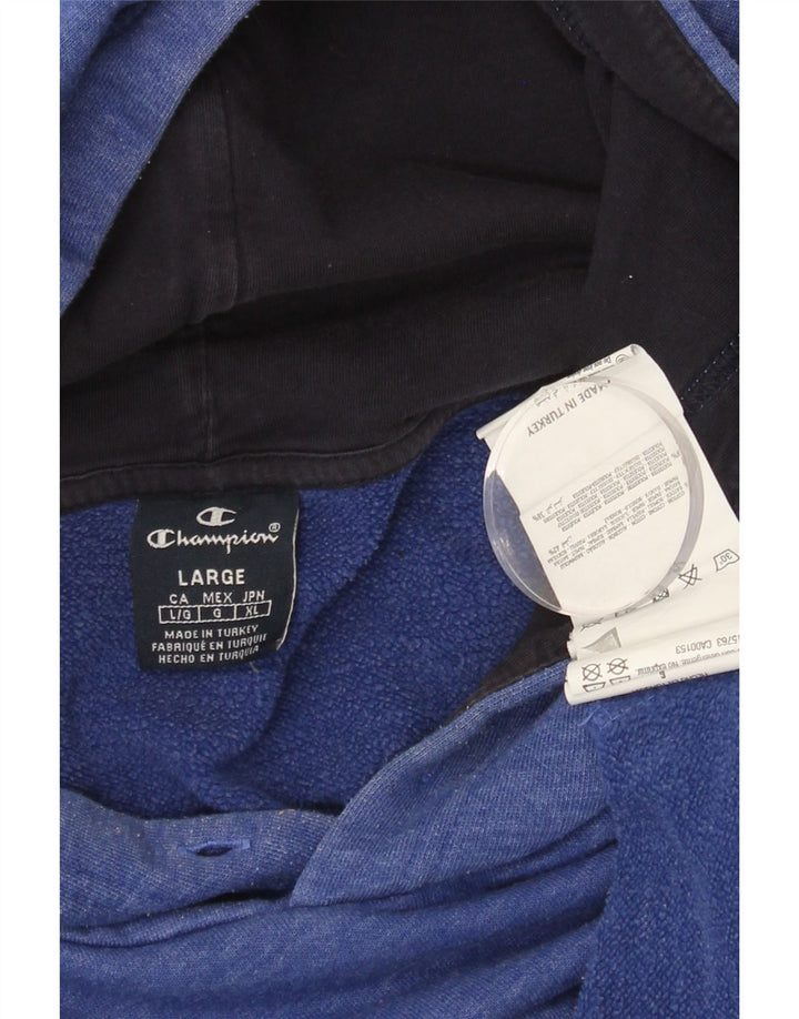 CHAMPION Mens Graphic Hoodie Jumper Large Blue Cotton