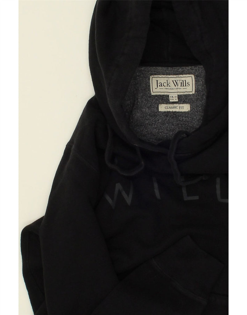 JACK WILLS Womens Classic Fit Graphic Hoodie Jumper UK 10 Small Black | Vintage Jack Wills | Thrift | Second-Hand Jack Wills | Used Clothing | Messina Hembry 