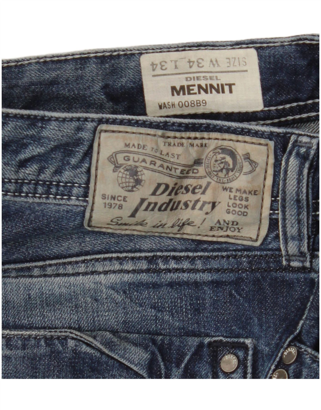 DIESEL Mens Mennit Distressed Straight Jeans W34 L34 Blue Cotton