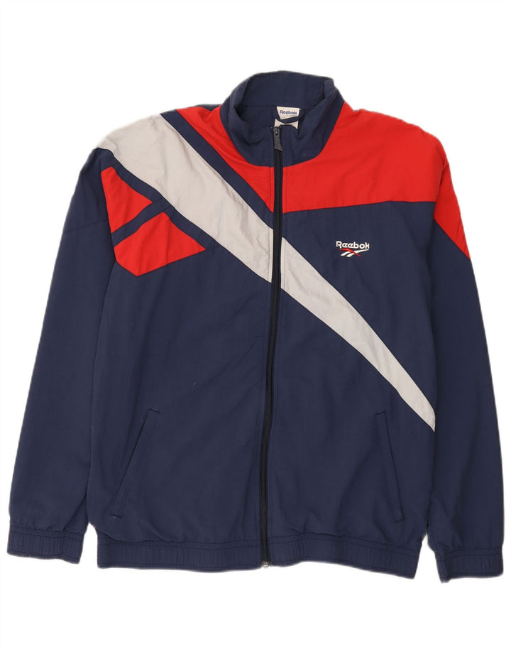 Reebok Mens Tracksuit Top Jacket Large Navy Blue Colourblock Nylon