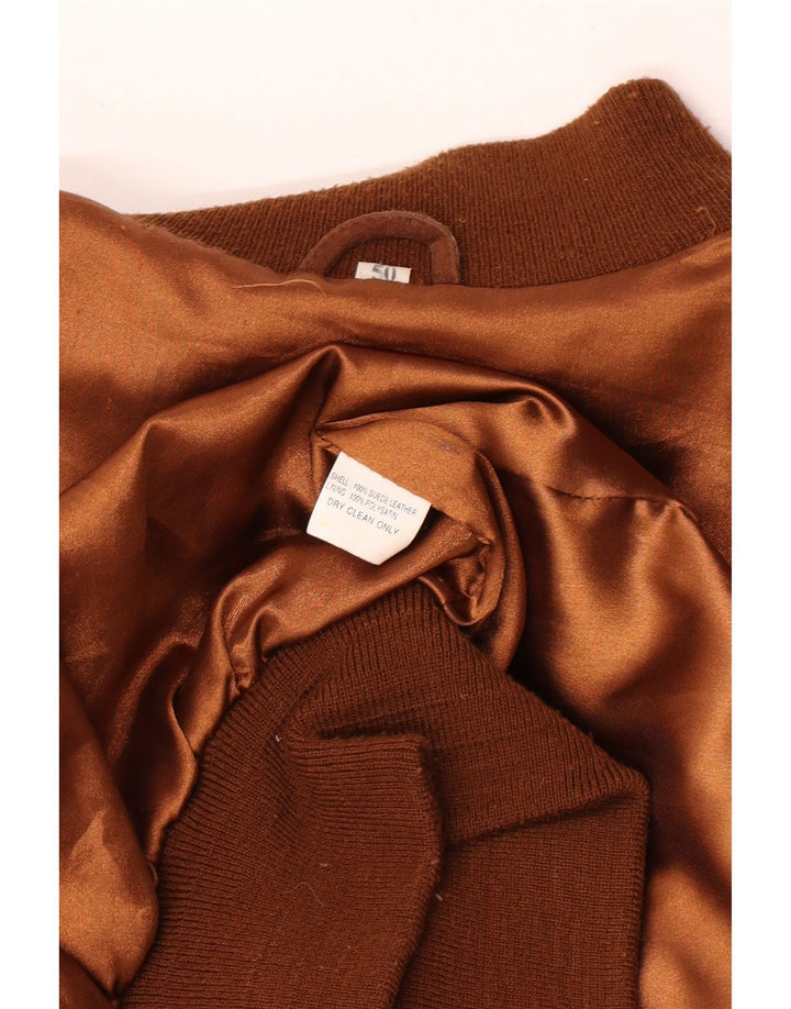 Vintage Mens Suede Bomber Jacket IT 50 Large Brown Suede