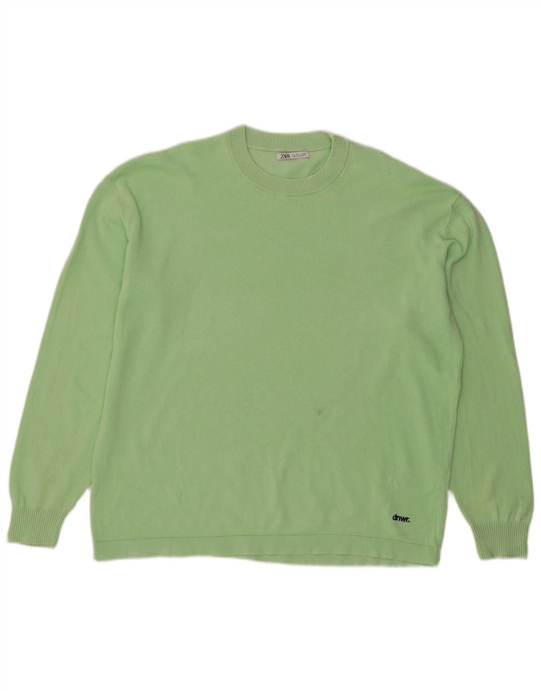 Zara Mens Crew Neck Jumper Sweater Large Green Cotton