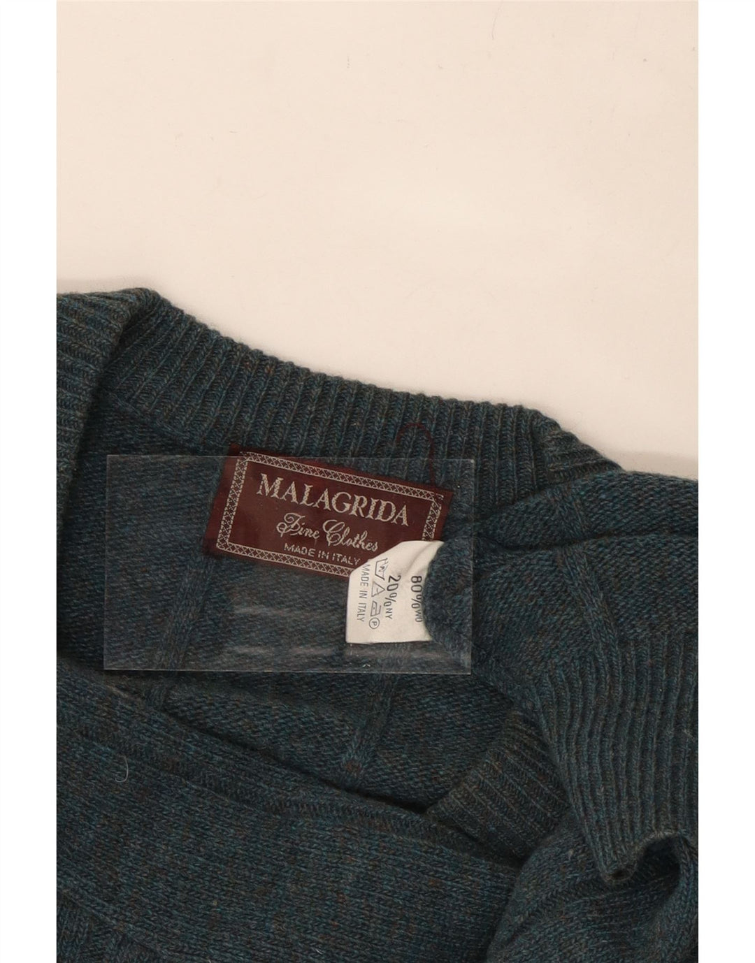 MALAGRIDA Mens V-Neck Jumper Sweater Large Green Wool