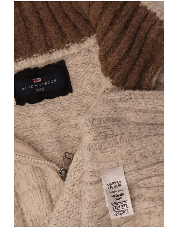 Marks & Spencer Mens Blue Harbour Zip Neck Jumper Sweater Medium Beige