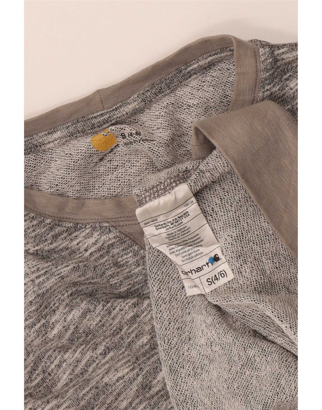 Carhartt Womens Sweatshirt Jumper US 4/6 Small Grey Flecked Cotton