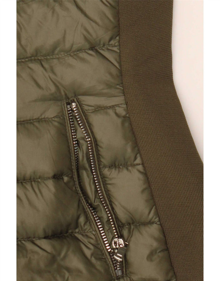 Zara Womens Hooded Padded Jacket UK 12 Medium Khaki Colourblock
