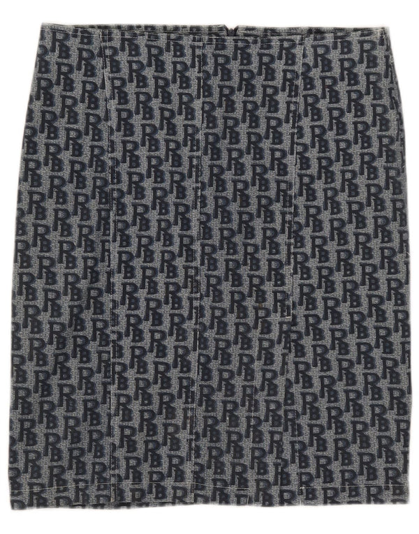 Roccobarocco Womens Graphic Pencil Skirt IT 46 Large W34 Blue Cotton