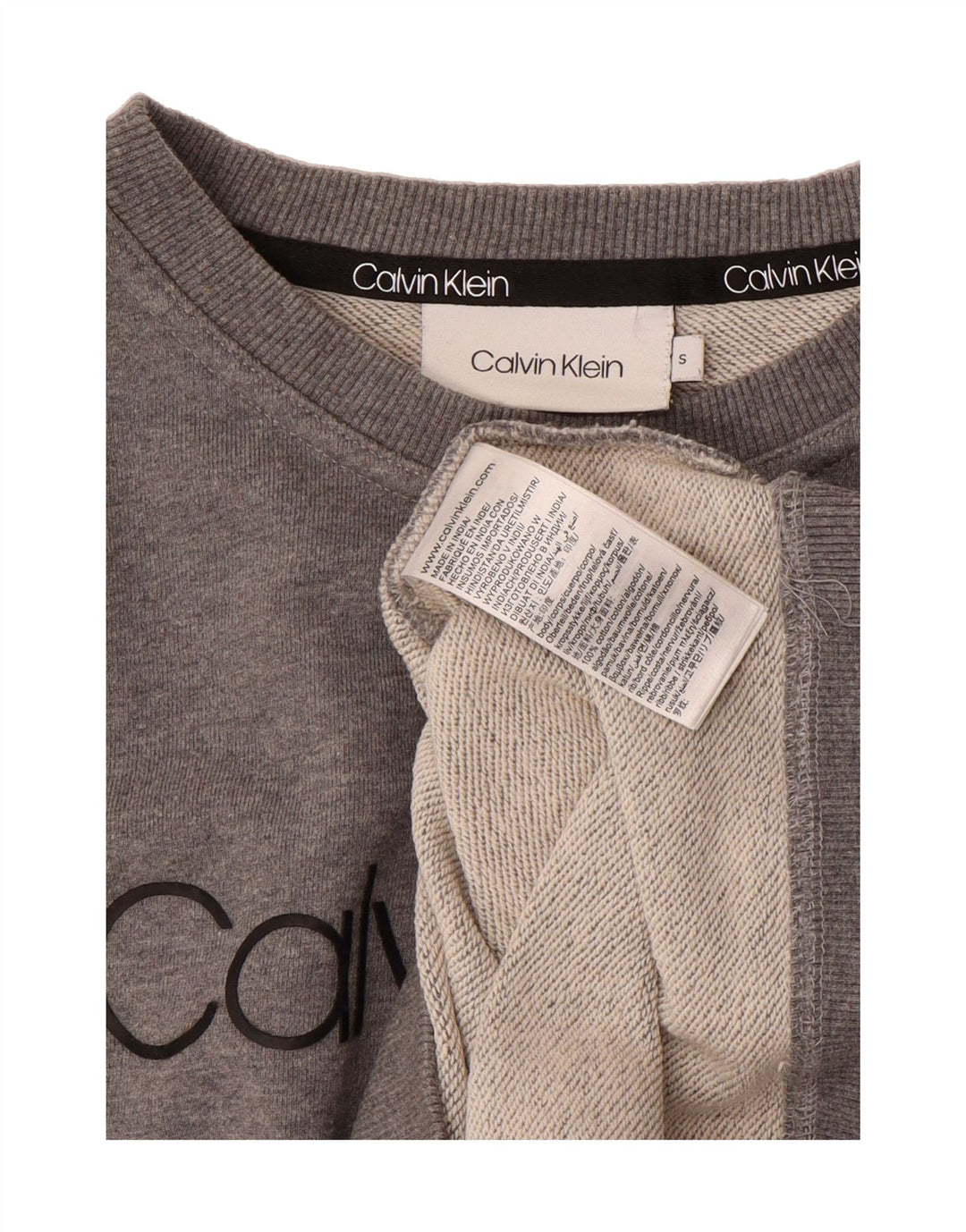 CALVIN KLEIN Womens Graphic Sweatshirt Jumper UK 10 Small Grey Cotton Vintage Calvin Klein and Second-Hand Calvin Klein from Messina Hembry 