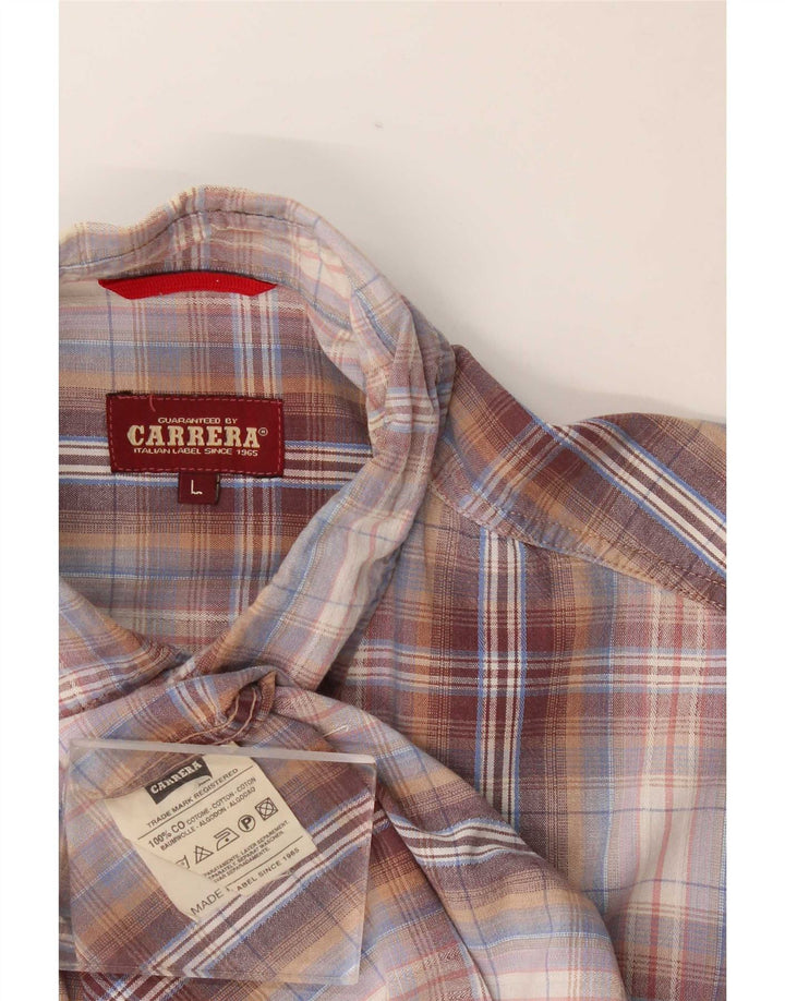 Carrera Mens Short Sleeve Shirt Large Burgundy Check Cotton