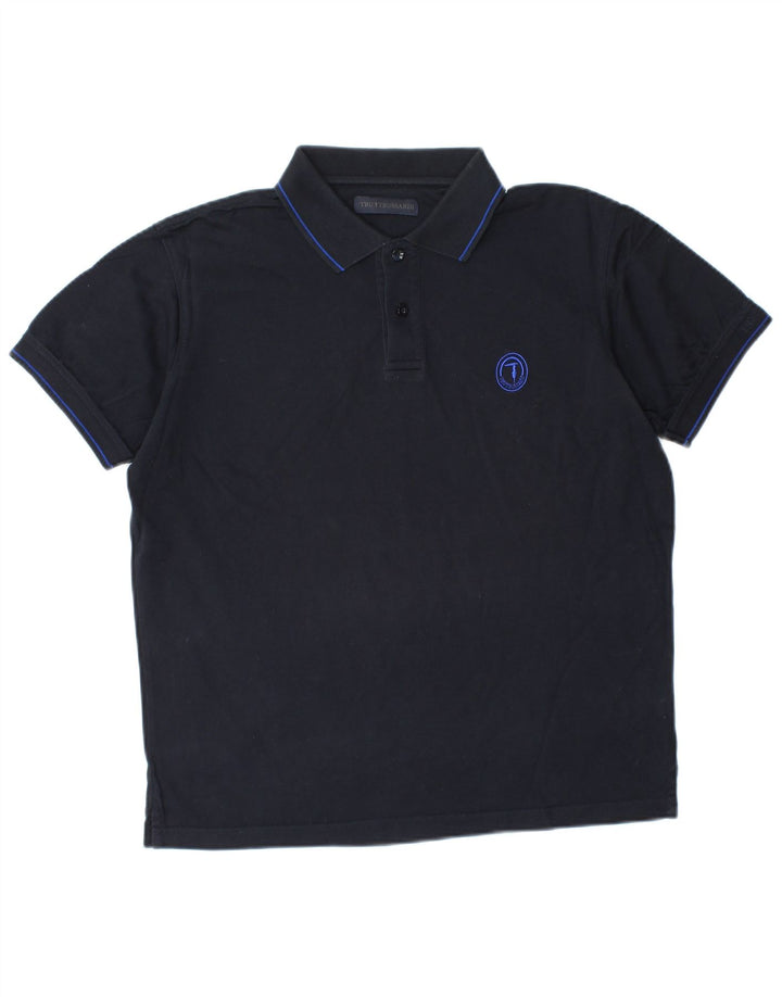 TRUSSARDI Mens Polo Shirt Medium Navy Blue Cotton