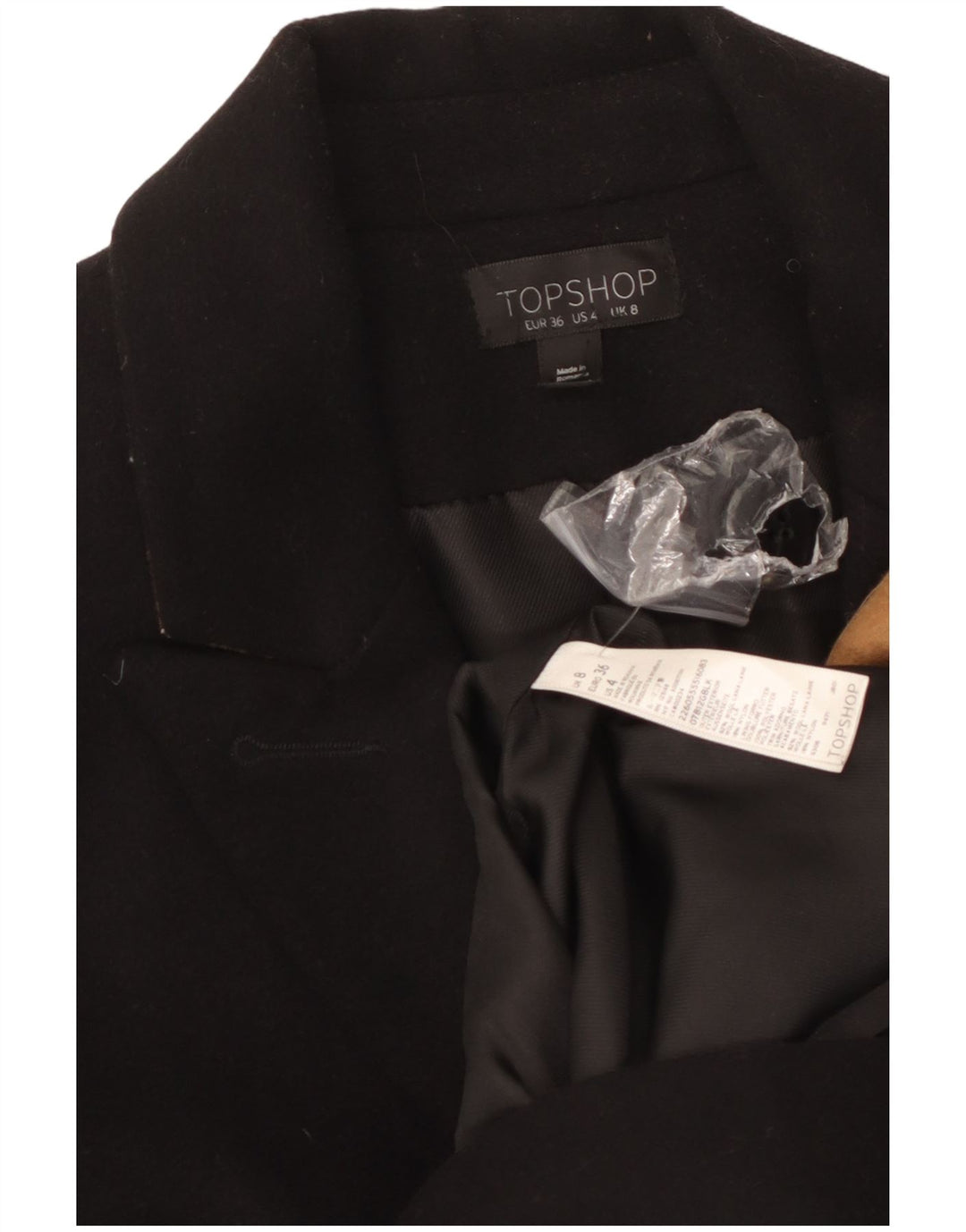 Topshop Womens Overcoat UK 8 Small Black Wool