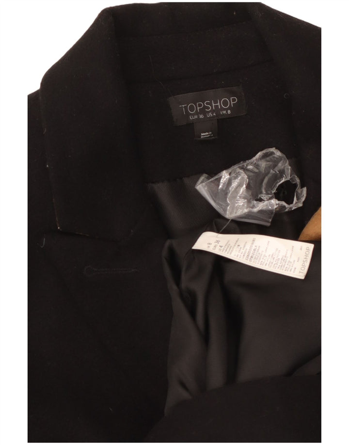 Topshop Womens Overcoat UK 8 Small Black Wool