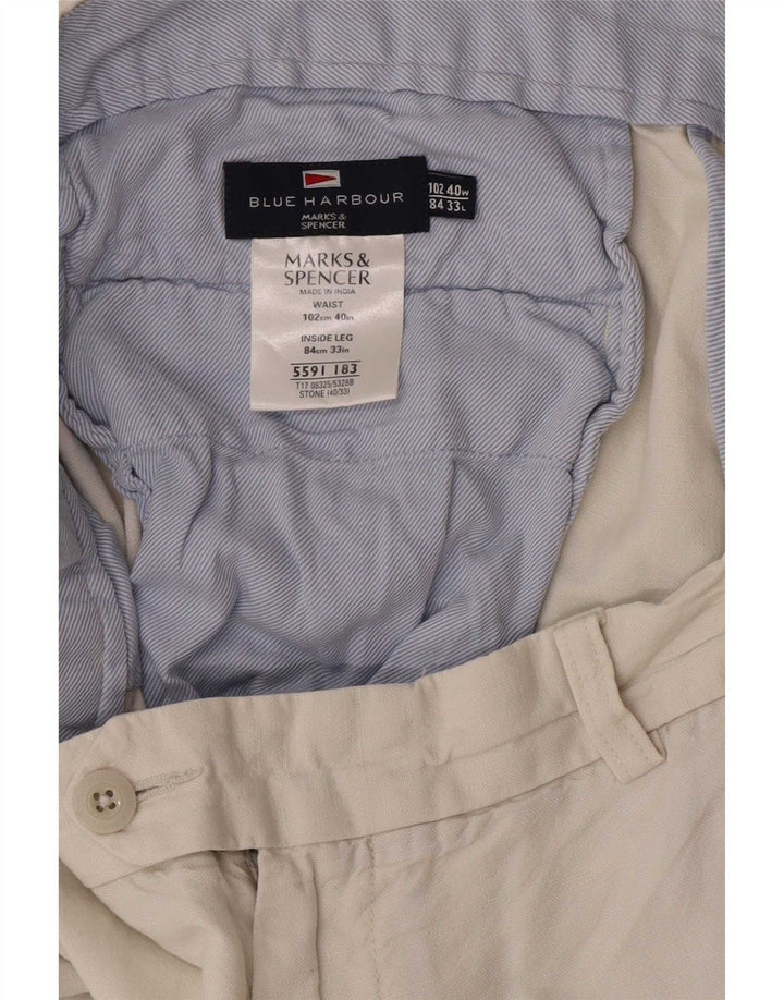 Marks & Spencer Mens Blue Harbour Straight Suit Trousers W40 L33 Off White