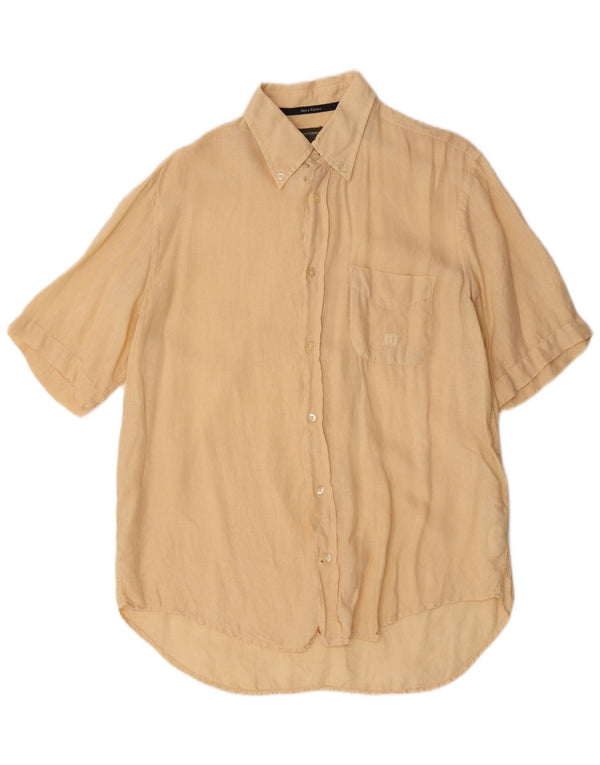 Henry Cottons Mens Short Sleeve Shirt Size 41 Medium Beige Linen