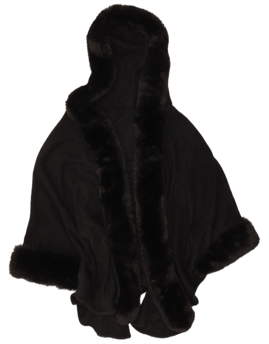 Vintage Womens Open Hooded Poncho Coat One Size Black