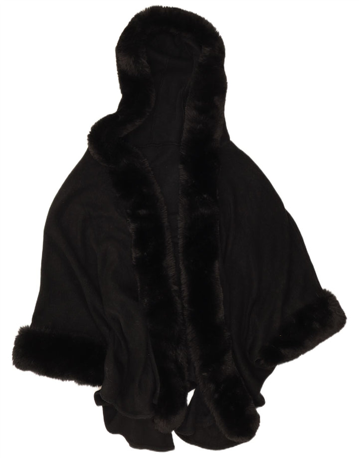Vintage Womens Open Hooded Poncho Coat One Size Black