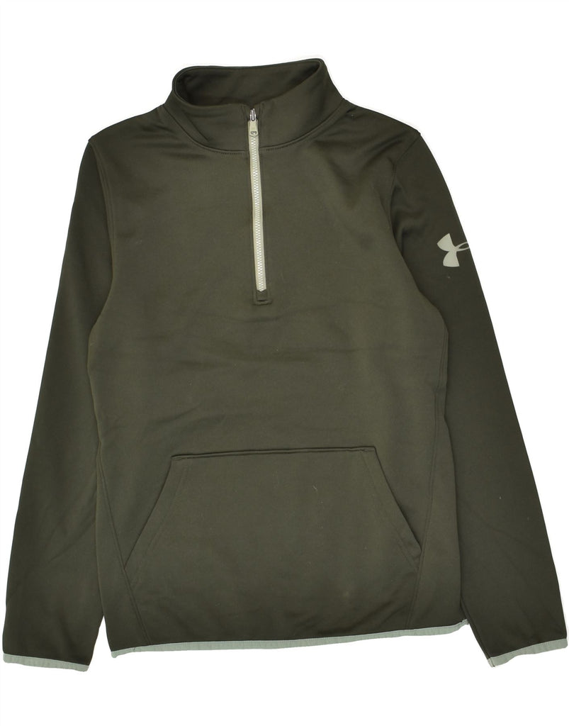 UNDER ARMOUR Boys Zip Neck Sweatshirt Jumper 10-11 Years Medium Green | Vintage Under Armour | Thrift | Second-Hand Under Armour | Used Clothing | Messina Hembry 