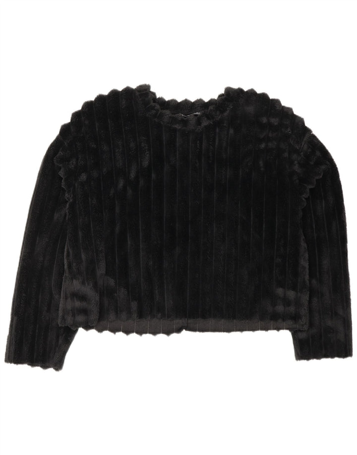 ZARA Womens Crop Fleece Jumper UK 14 Medium Black
