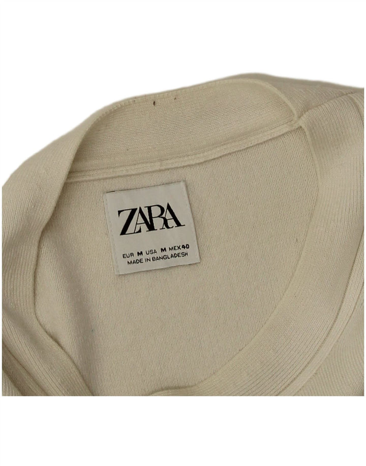 Zara Womens Boat Neck Jumper Sweater UK 14 Medium White Viscose