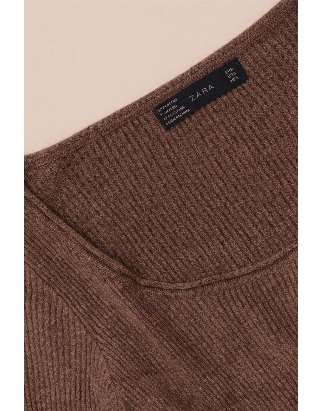 Zara Womens Top Long Sleeve UK 4 XS Brown Cotton
