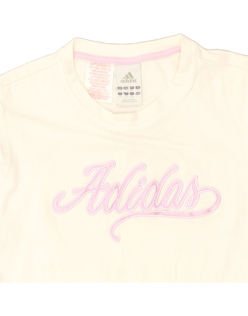 ADIDAS Girls Graphic T-Shirt Top 11-12 Years Beige Cotton | Vintage Adidas | Thrift | Second-Hand Adidas | Used Clothing | Messina Hembry 