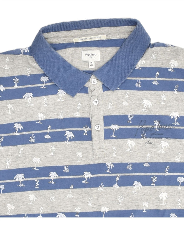PEPE JEANS Boys Graphic Polo Shirt 15-16 Years Grey Striped Hawaiian | Vintage PEPE Jeans | Thrift | Second-Hand PEPE Jeans | Used Clothing | Messina Hembry 