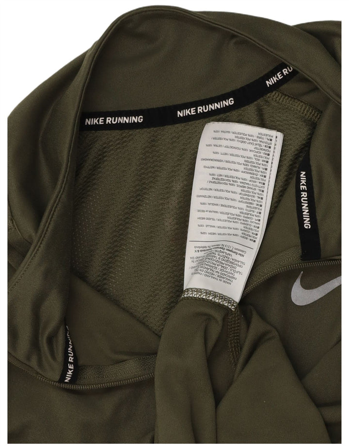Nike Womens Running Zip Neck Top Long Sleeve UK 14 Medium Khaki Polyester
