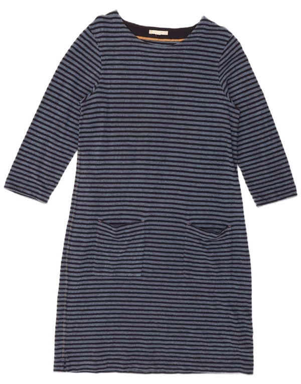 White Stuff Womens 3/4 Sleeve Sheath Dress UK 14 Large Blue Striped Cotton