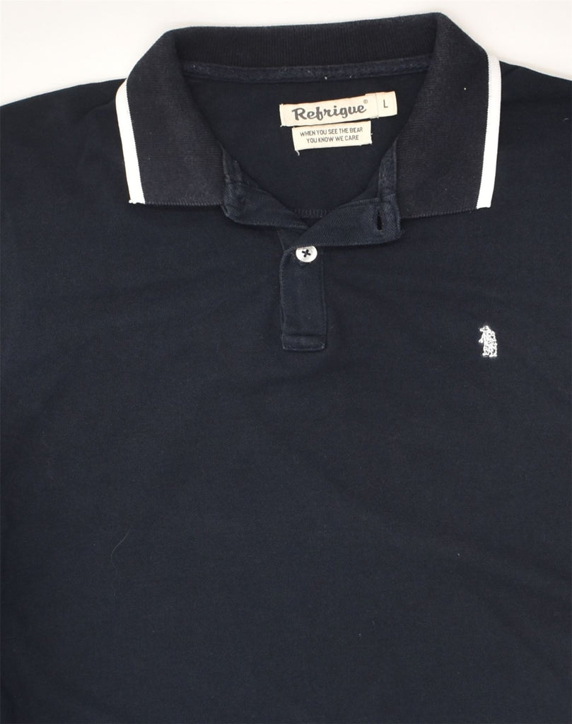 REFRIGUE Mens Polo Shirt Large Navy Blue Cotton | Vintage Refrigue | Thrift | Second-Hand Refrigue | Used Clothing | Messina Hembry 