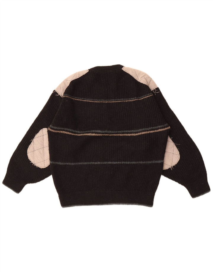Vintage Mens Crew Neck Jumper Sweater Medium Black Colourblock