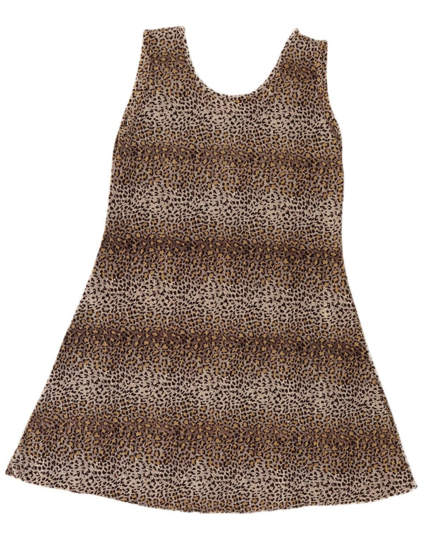 Vintage Womens Mini Sleeveless Tunic Dress UK 8 Small Brown Animal Print