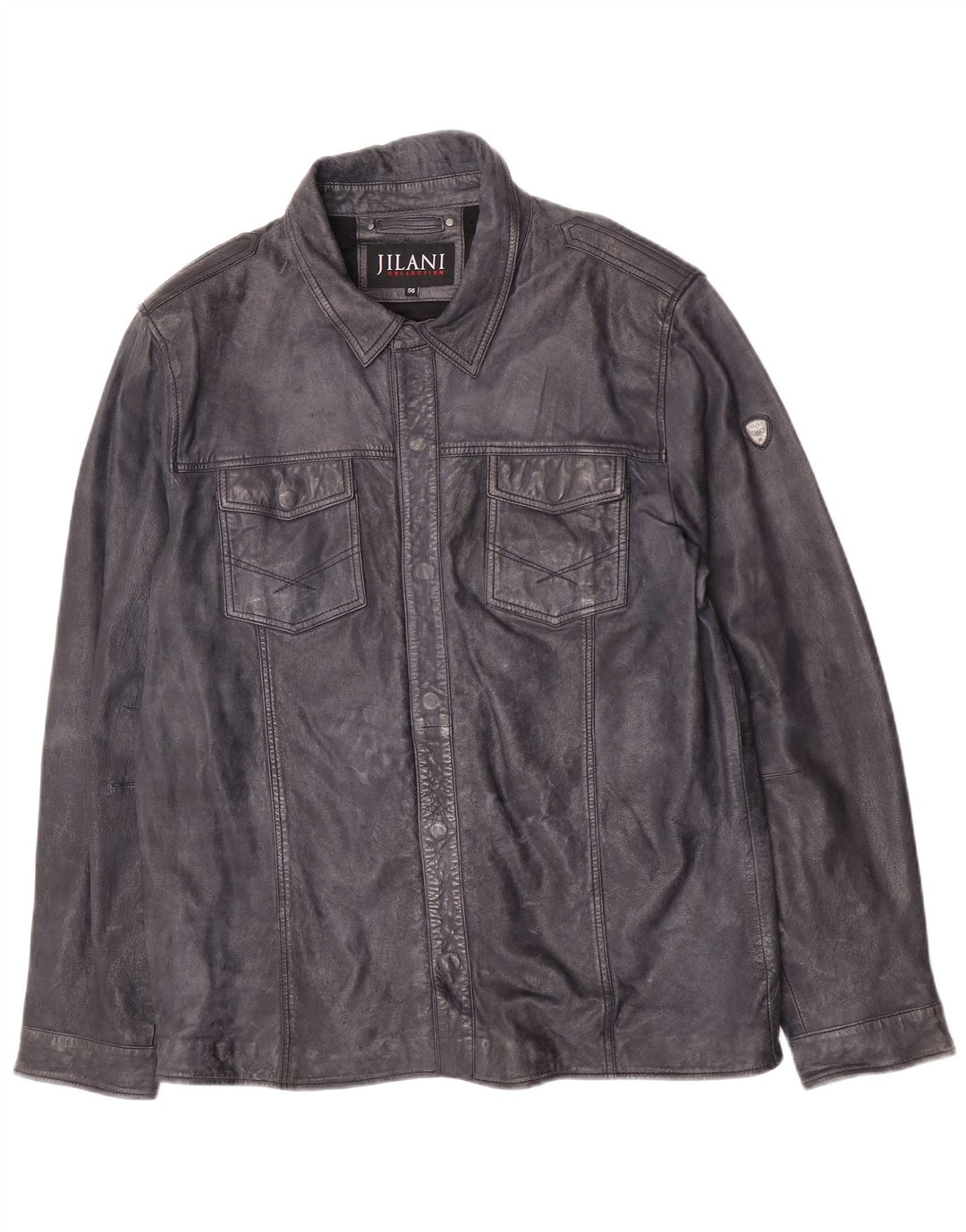Jilani Mens Leather Jacket IT 56 3XL Navy Blue Leather