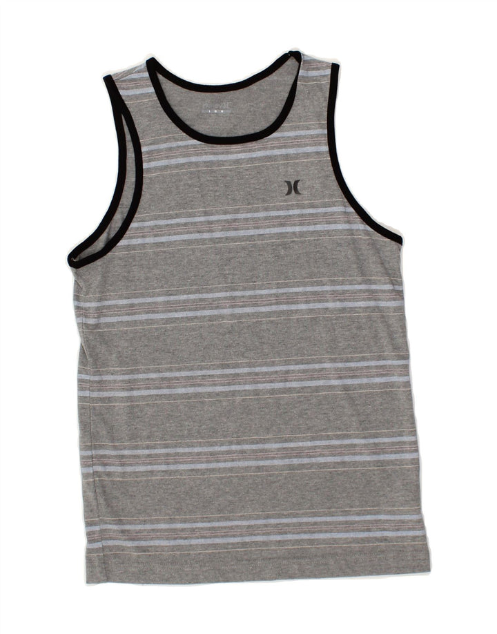 HURLEY Boys Vest Top 12-13 Years Large  Grey Striped Cotton Vintage Hurley and Second-Hand Hurley from Messina Hembry 