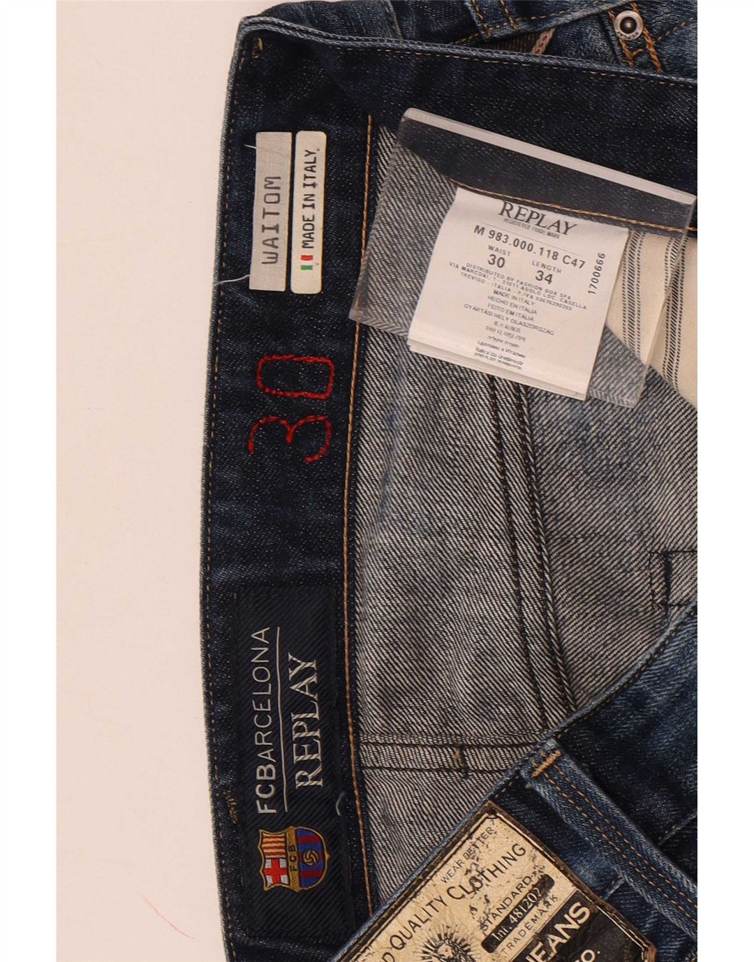 Replay Mens Waitom Straight Jeans W30 L34 Navy Blue Cotton