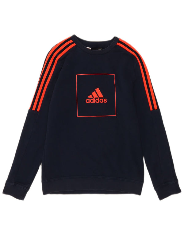 Adidas Boys Graphic Top Long Sleeve 11-12 Years Navy Blue Cotton