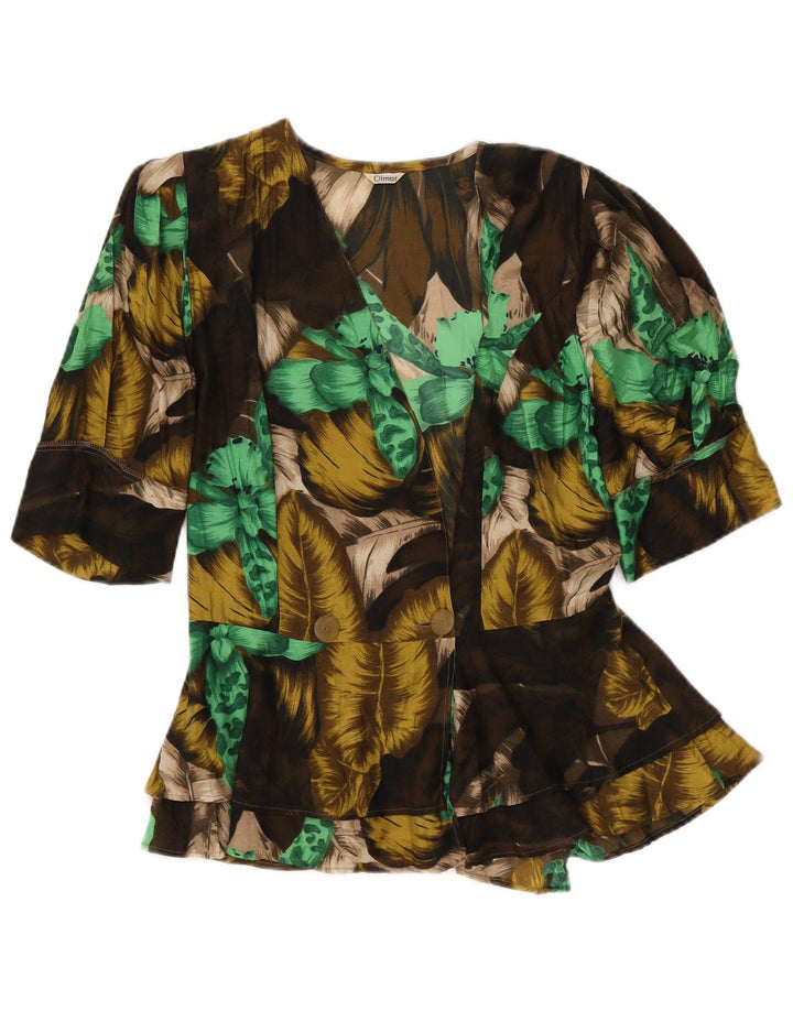 VINTAGE Womens Short Sleeve Shirt Blouse IT 42 Medium Khaki Floral