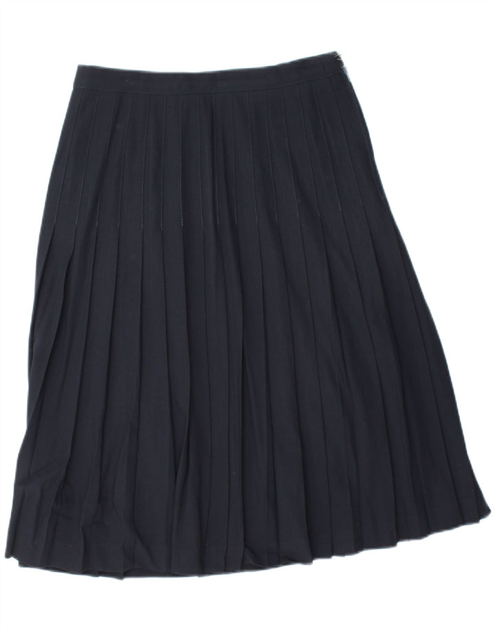 VINTAGE Womens Pleated Skirt IT 44 Medium W28  Navy Blue Virgin Wool