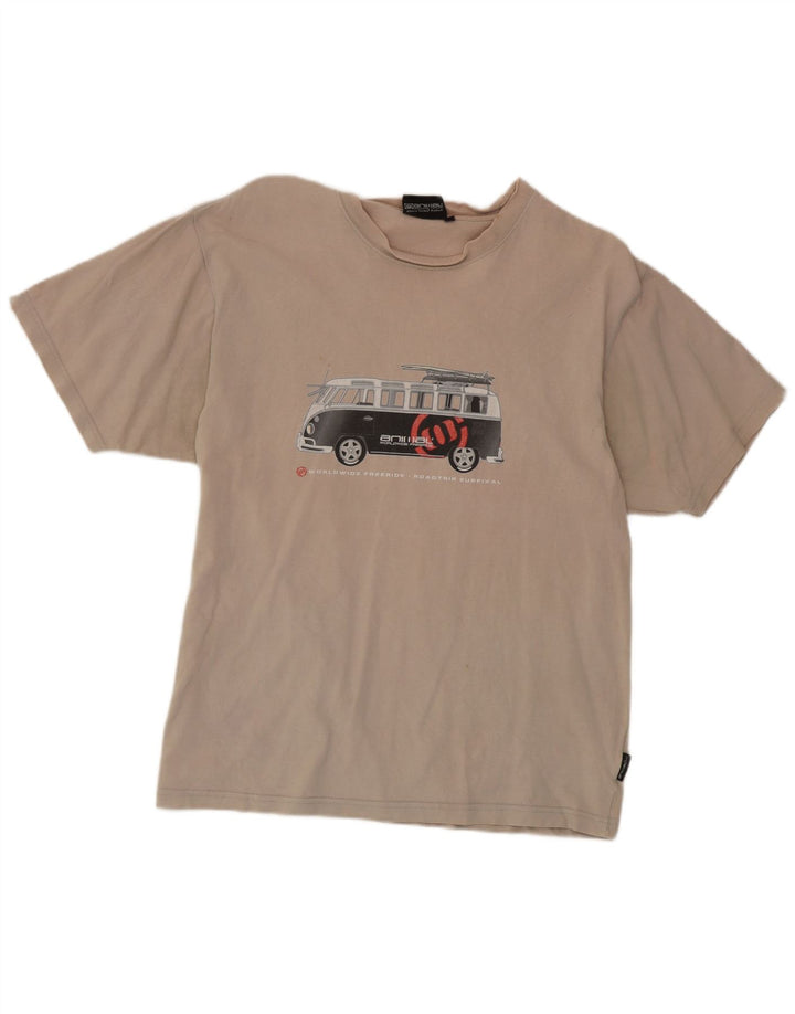 Animal Mens Graphic T-Shirt Top Large Beige Cotton