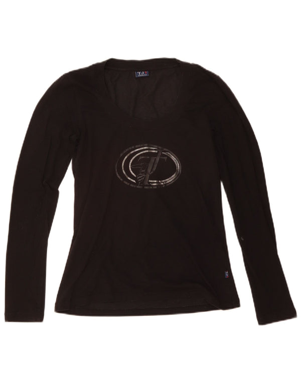 Trussardi Jeans Womens Graphic Top Long Sleeve UK 8 Small Black