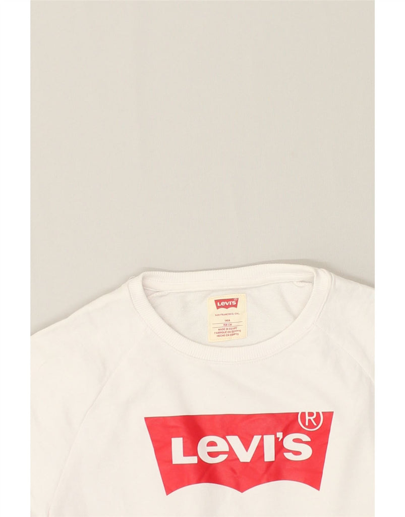 LEVI'S Girls Graphic Sweatshirt Jumper 13-14 Years White Cotton | Vintage Levi's | Thrift | Second-Hand Levi's | Used Clothing | Messina Hembry 