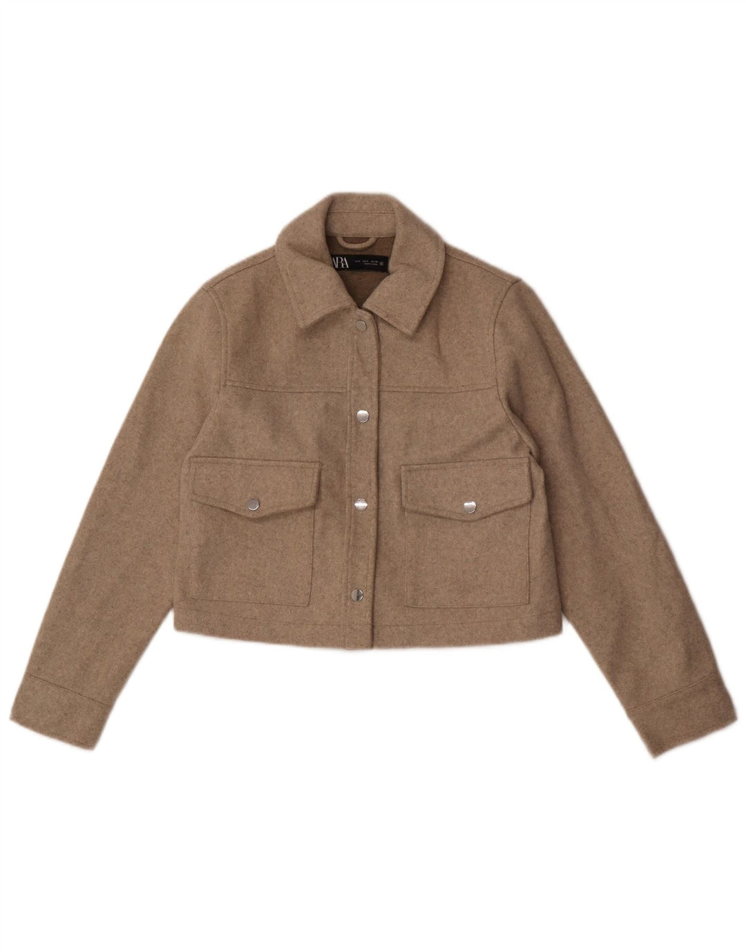 Zara Womens Crop Bomber Jacket UK 10 Small Beige Flecked