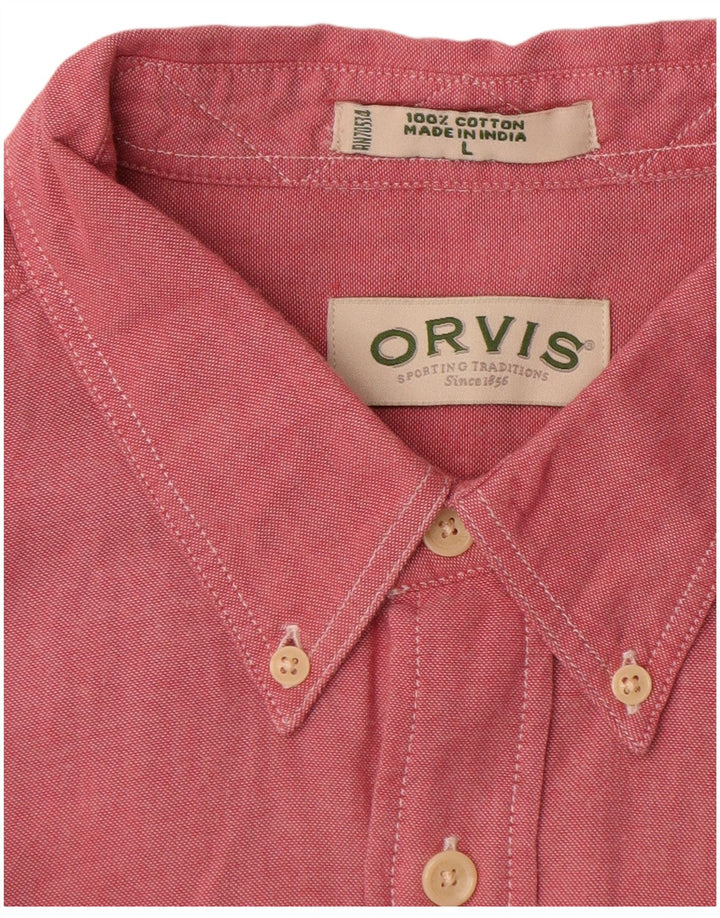 ORVIS Mens Loose Fit Shirt Large Red Cotton