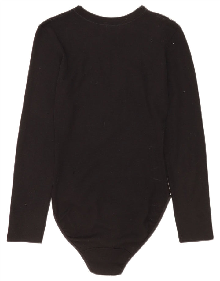 Vintage Womens Long Sleeve Bodysuit UK 2 2XS Black Virgin Wool
