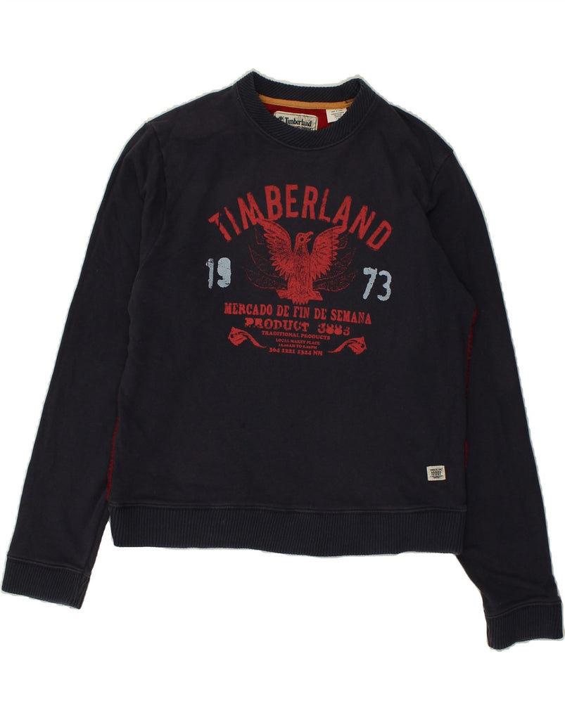 TIMBERLAND Mens Graphic Sweatshirt Jumper Large Navy Blue Cotton Vintage Timberland and Second-Hand Timberland from Messina Hembry 