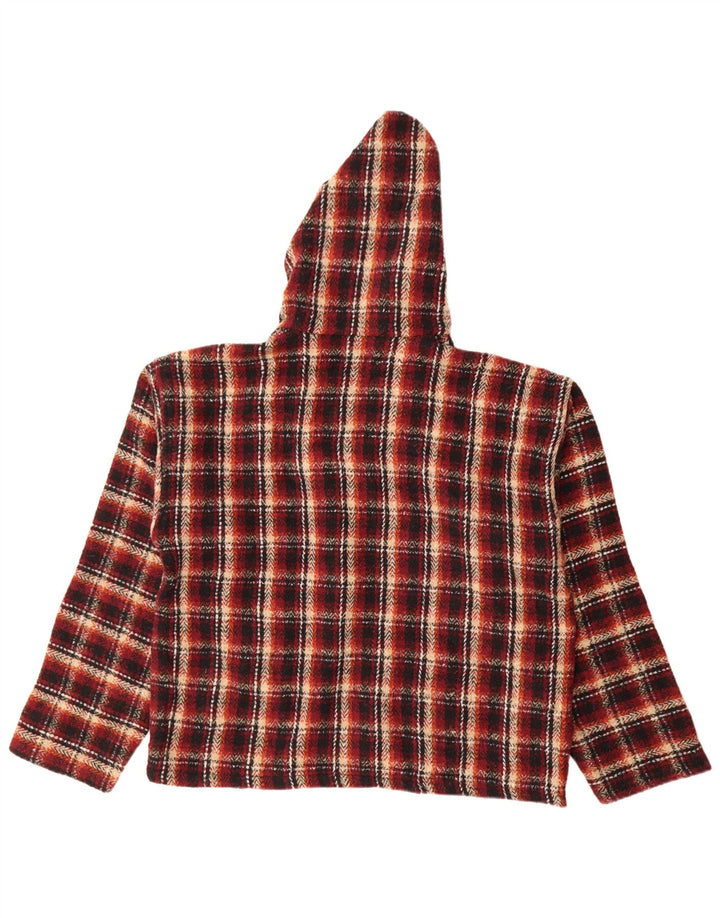 Earth Ragz Mens Hoodie Jumper Medium Red Check Polyester Hippie