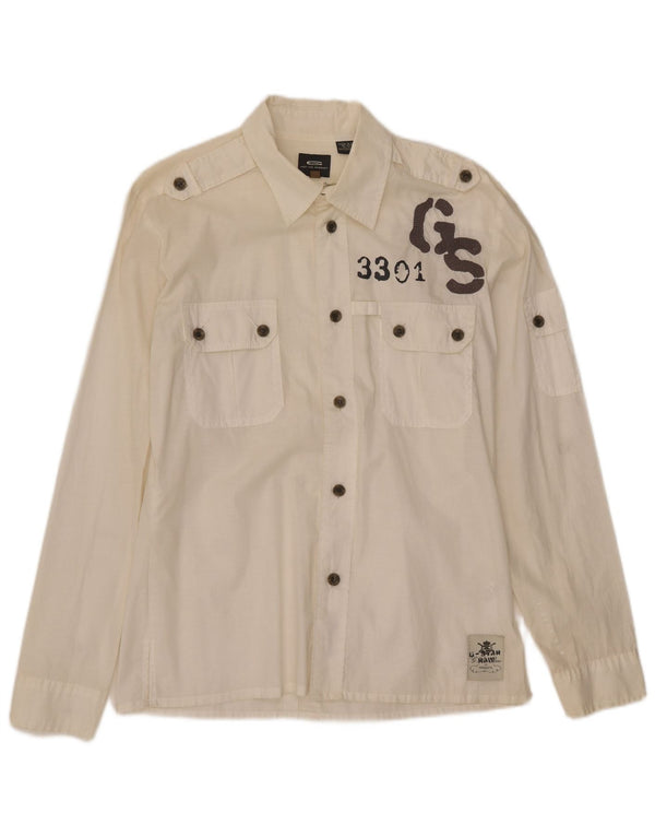 G-Star Mens Graphic Shirt Large White Cotton