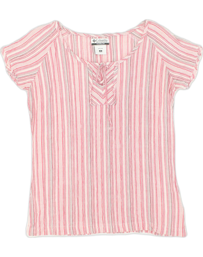 COLUMBIA Womens Blouse Top UK 10 Small Pink Striped Cotton | Vintage Columbia | Thrift | Second-Hand Columbia | Used Clothing | Messina Hembry 