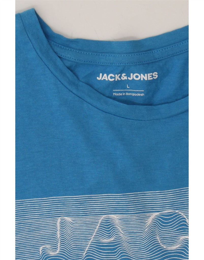 JACK & JONES Mens Graphic T-Shirt Top Large Blue Cotton Vintage Jack & Jones and Second-Hand Jack & Jones from Messina Hembry 