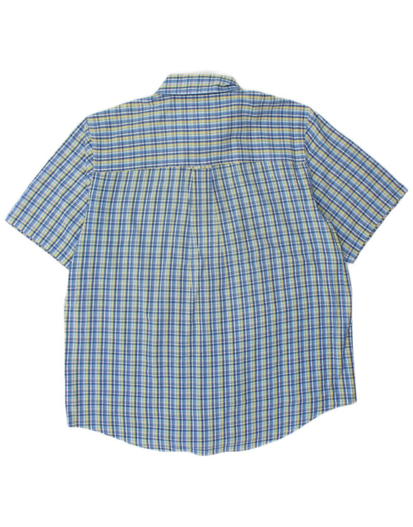 Chaps Mens Short Sleeve Shirt Large Blue Plaid Cotton