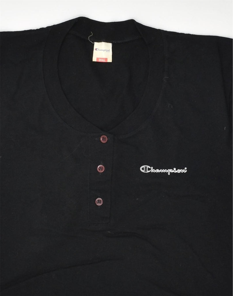 CHAMPION Womens Crop T-Shirt Top UK 10 Small Black Cotton | Vintage Champion | Thrift | Second-Hand Champion | Used Clothing | Messina Hembry 